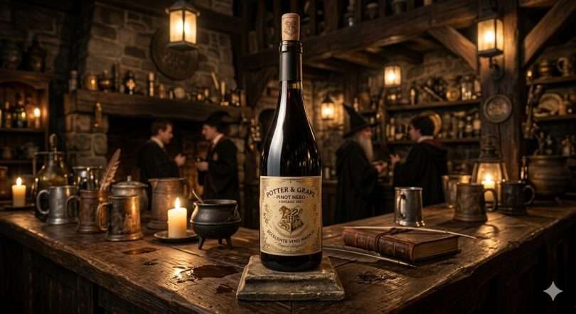 Wine marketing e Potter marketing, bottiglia di vino pinot nero all'interno del Paiolo Magico
